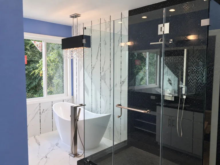 After: freestanding tub and glass shower — bathroom remodel in Inglewood, CA