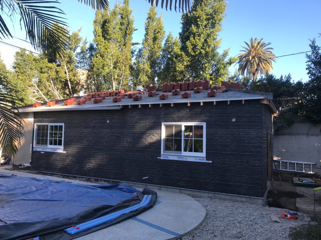 Waterproofing and stucco prep — garage-to-ADU conversion in Los Angeles, CA
