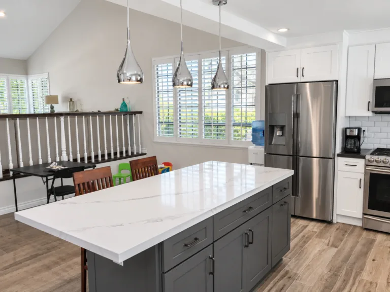 After: island and pendant lights — kitchen remodel in Pasadena, CA