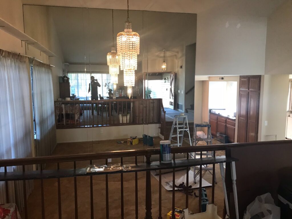 Before: dated kitchen behind a mirrored wall — kitchen remodel in Pasadena, CA