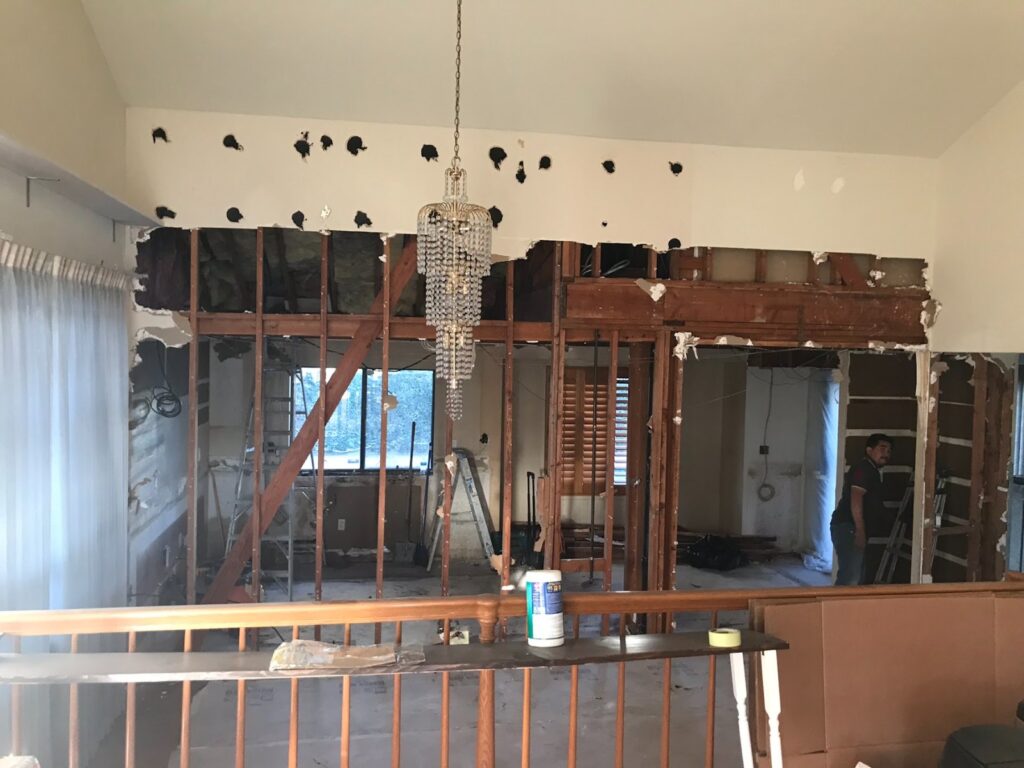 Demolition: walls opened, framing exposed — kitchen remodel in Pasadena, CA