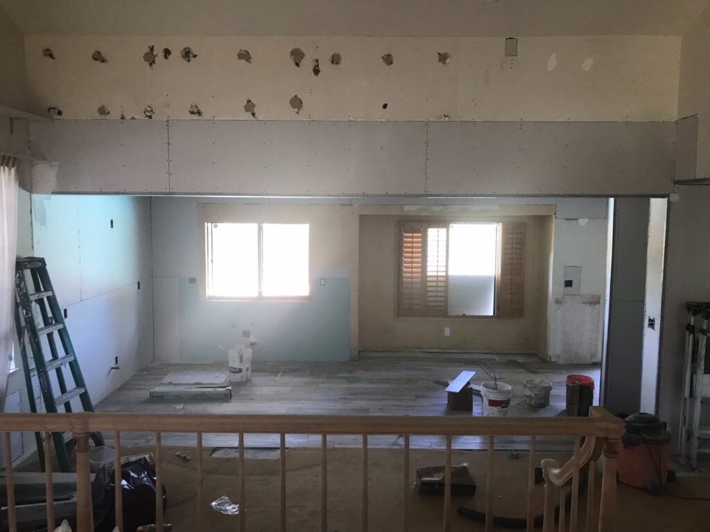 Drywall and paint stage — kitchen remodel in Pasadena, CA