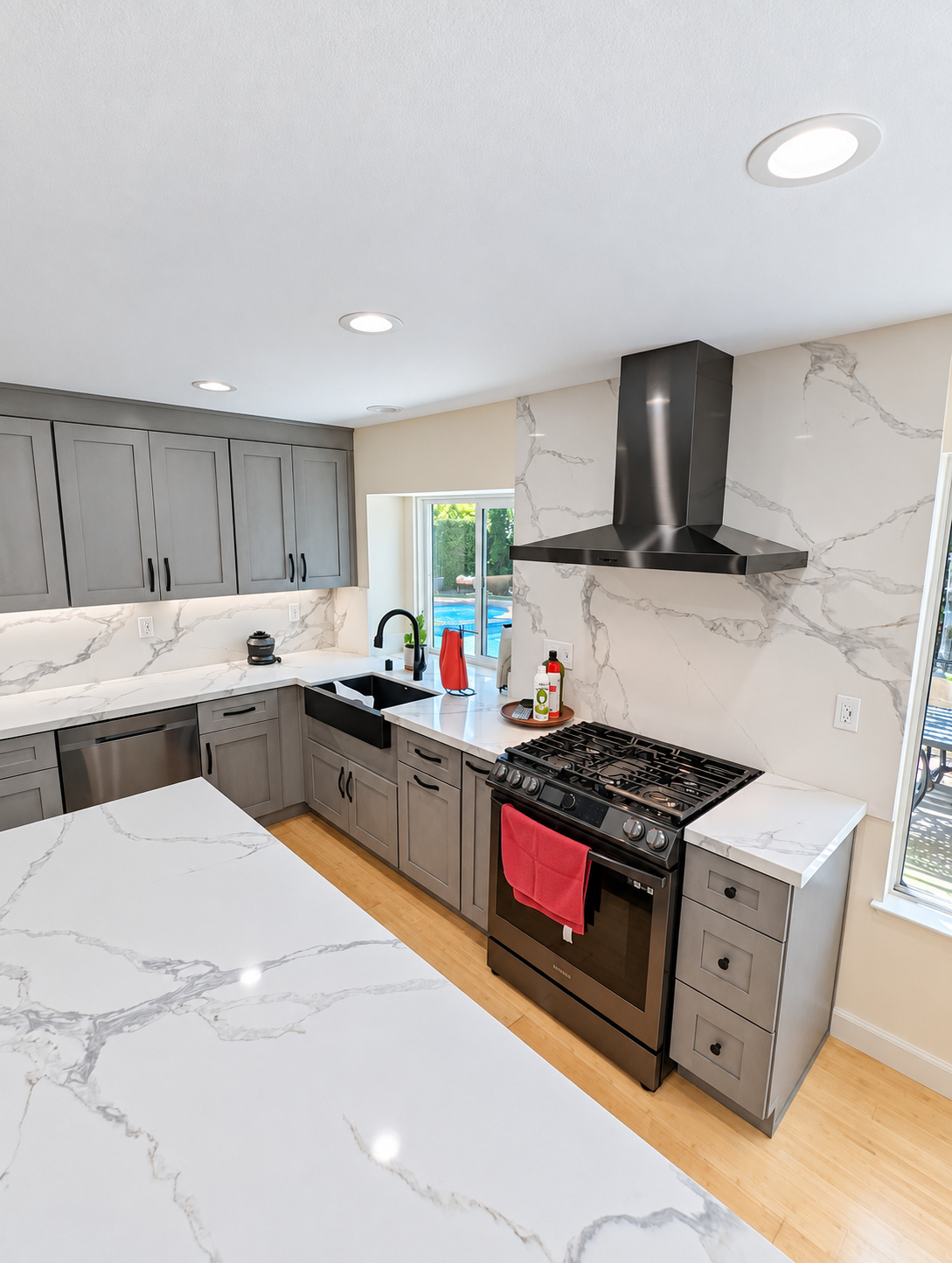 After: range wall and hood — kitchen remodel in Sherman Oaks, CA