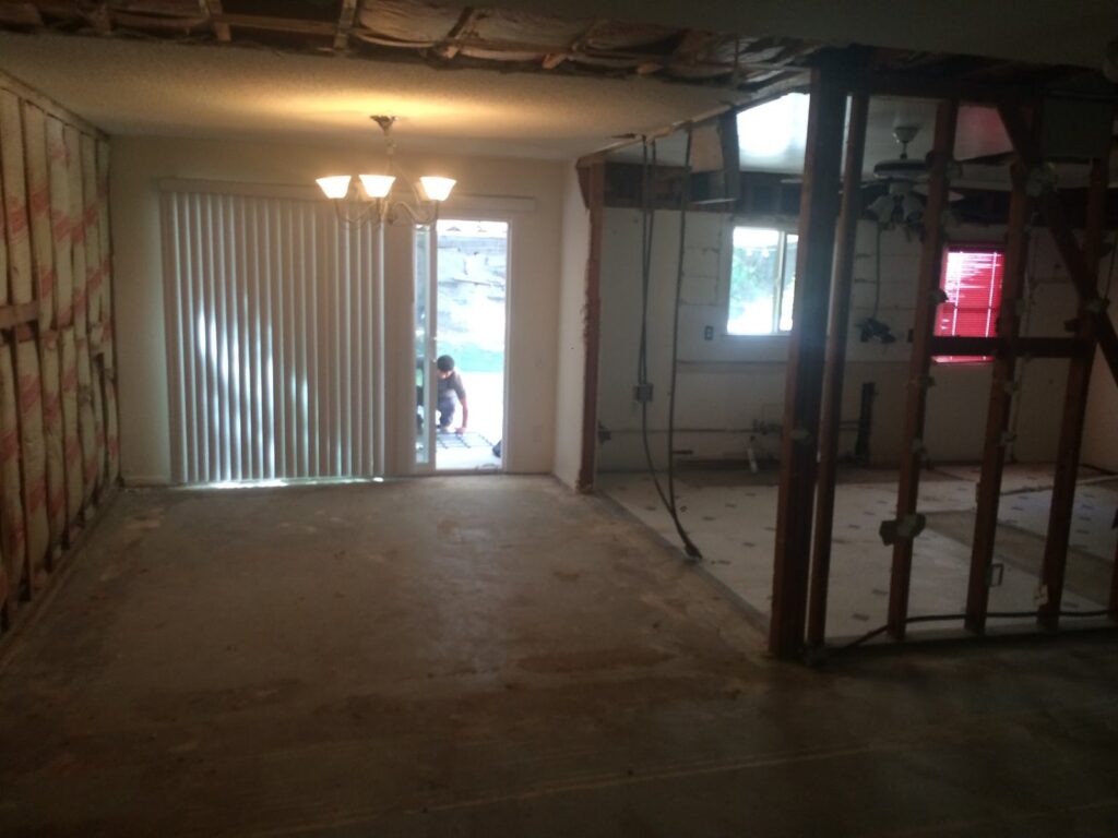 Demolition: walls down, floor stripped — kitchen remodel in Torrance, CA