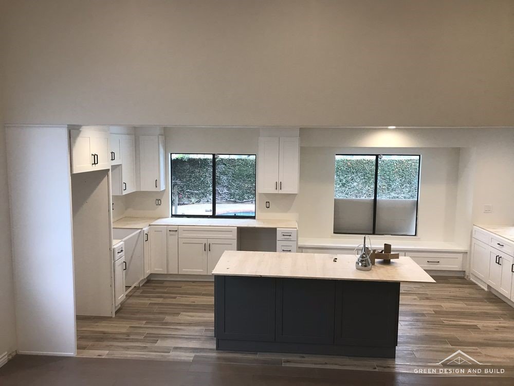 Manhattan Beach kitchen nearing completion with the island and perimeter cabinets installed