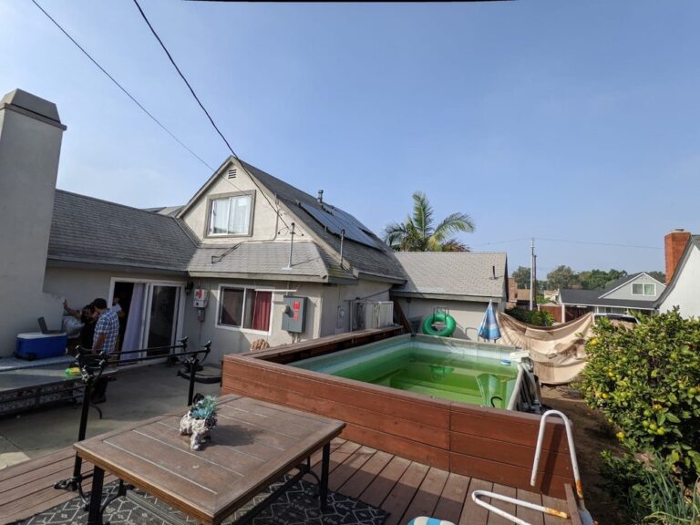 Swimming pool with a new timber deck in the rear yard of a Montebello home