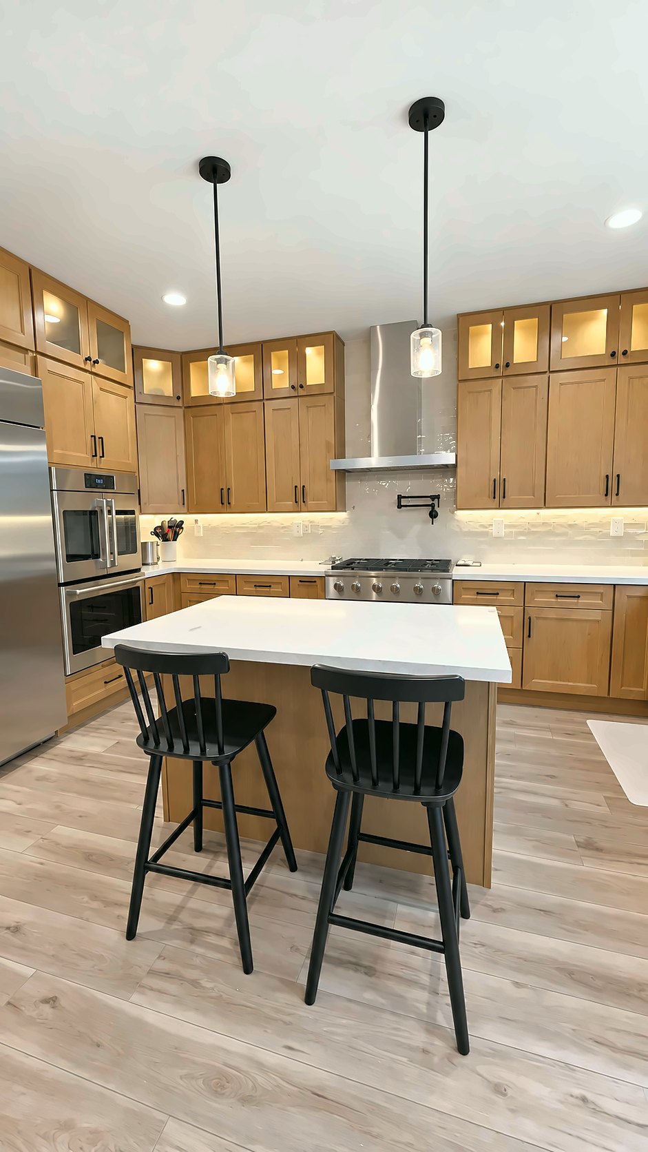 Quartz island with seating for two &mdash; kitchen remodel in Pasadena, CA