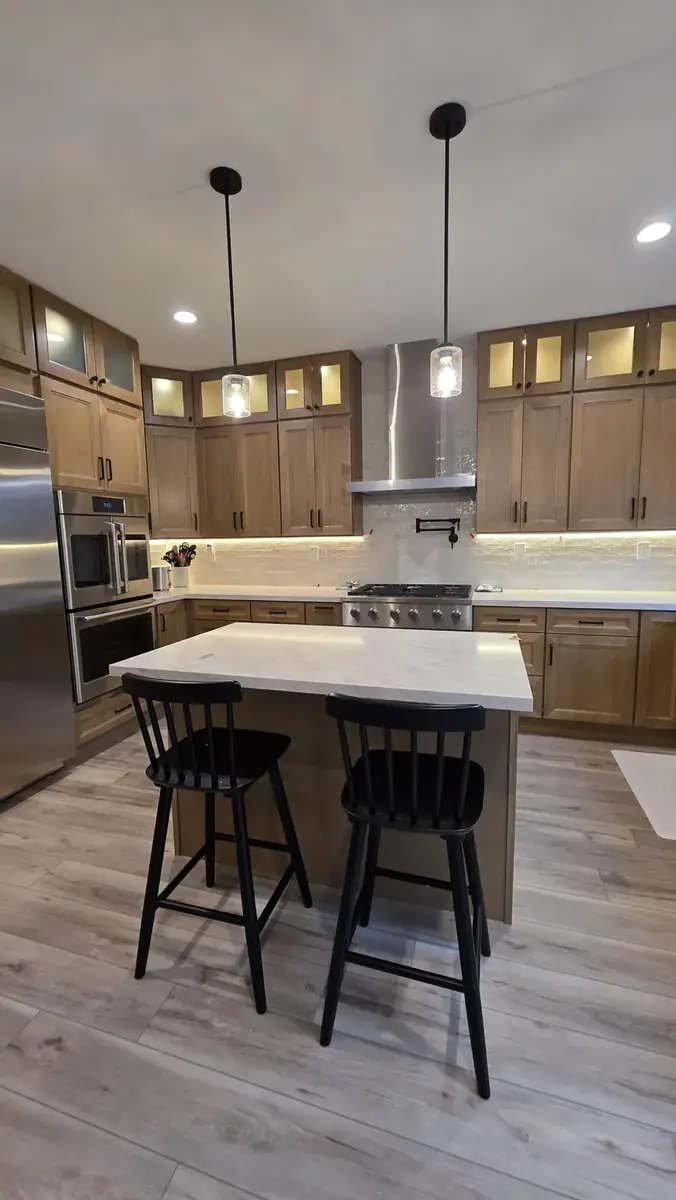 Quartz island with seating for two &mdash; kitchen remodel in Pasadena, CA