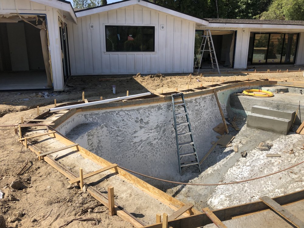 Swimming pool being rebuilt with new forms and reinforcing steel at a Woodland Hills property